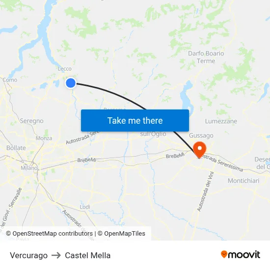Vercurago to Castel Mella map