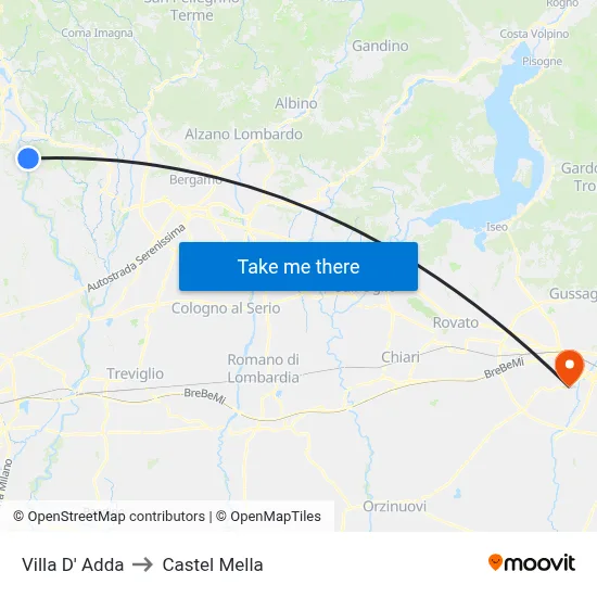 Villa D' Adda to Castel Mella map