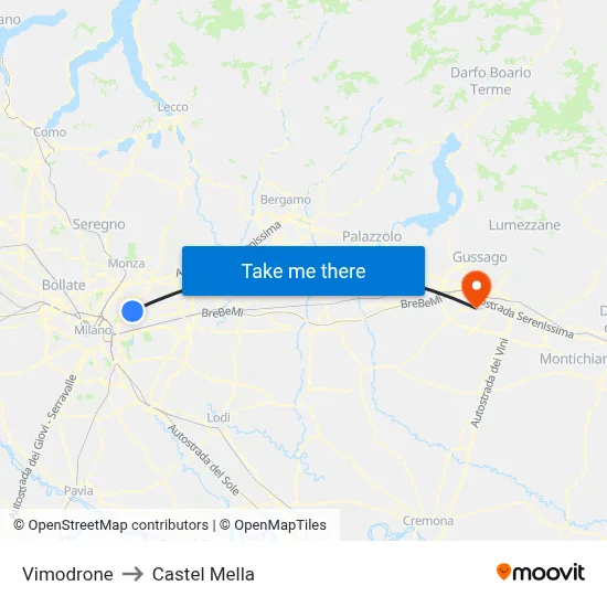 Vimodrone to Castel Mella map