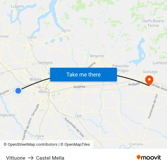 Vittuone to Castel Mella map