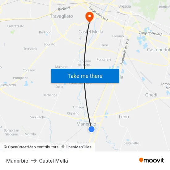 Manerbio to Castel Mella map