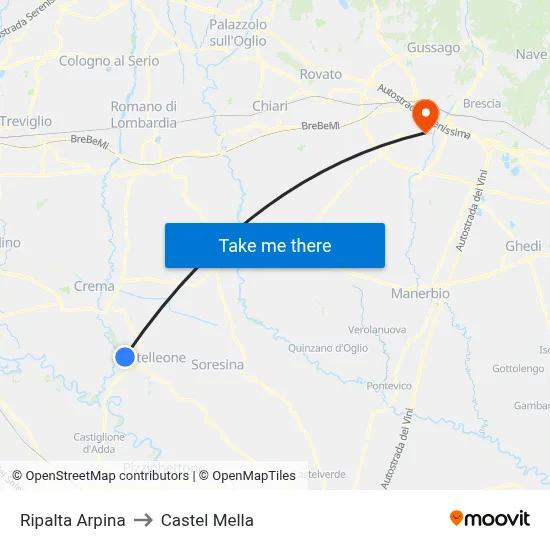 Ripalta Arpina to Castel Mella map
