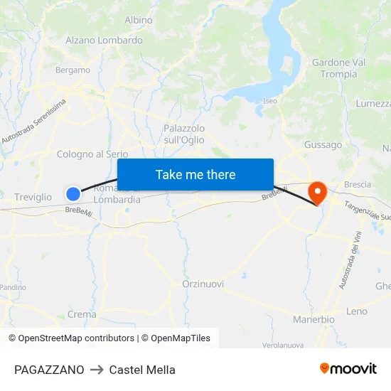 PAGAZZANO to Castel Mella map