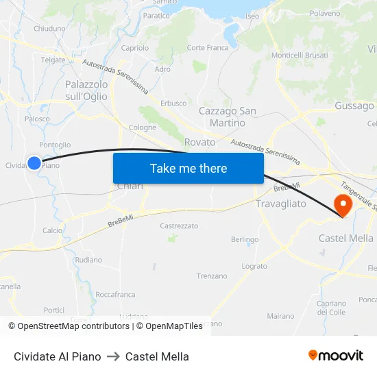 Cividate al Piano to Castel Mella map