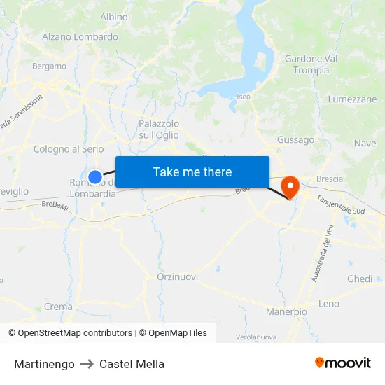 Martinengo to Castel Mella map