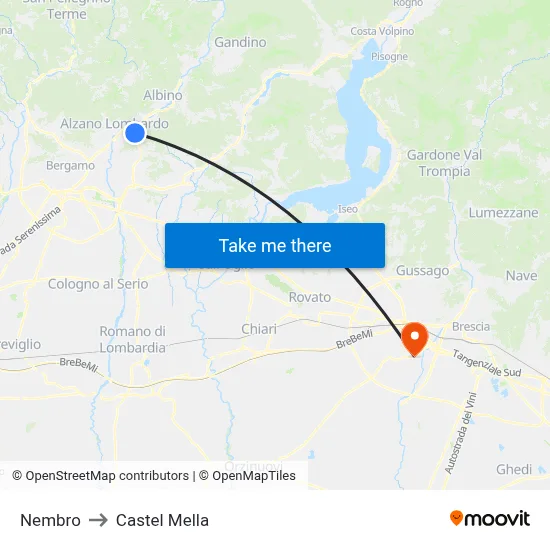 Nembro to Castel Mella map