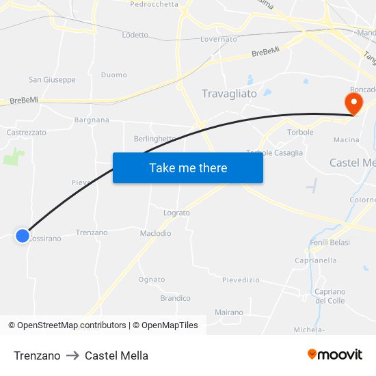 Trenzano to Castel Mella map