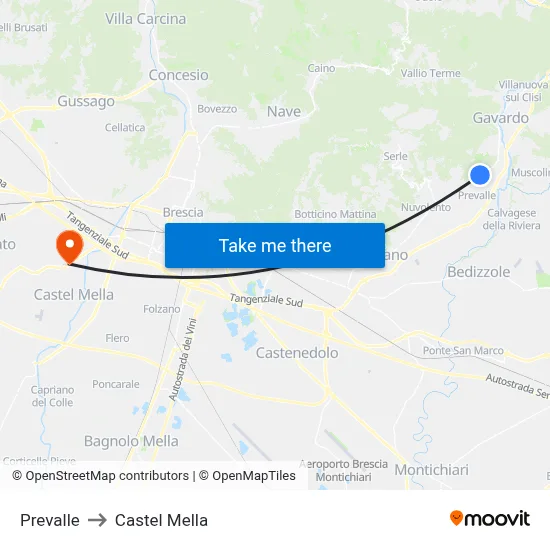 Prevalle to Castel Mella map