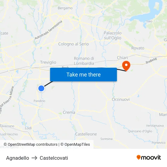 Agnadello to Castelcovati map