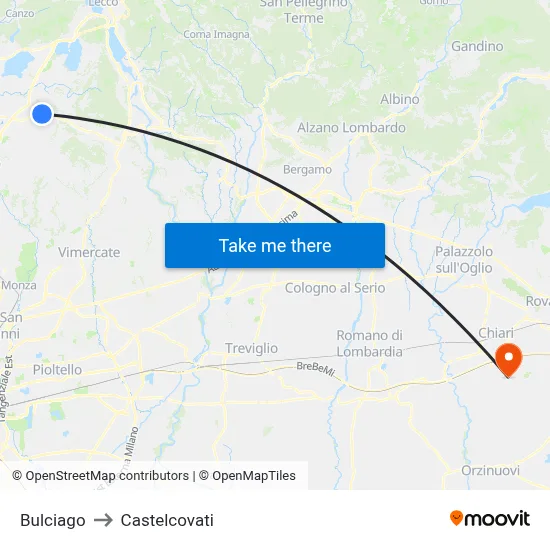 Bulciago to Castelcovati map