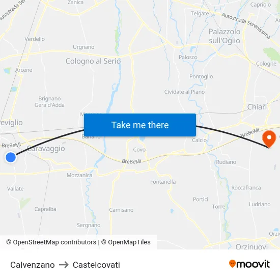 Calvenzano to Castelcovati map