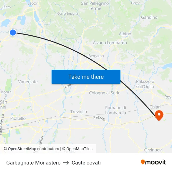 Garbagnate Monastero to Castelcovati map