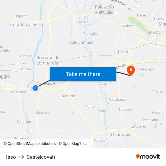 Isso to Castelcovati map