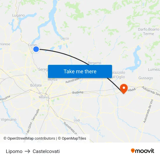 Lipomo to Castelcovati map