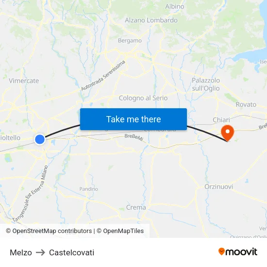 Melzo to Castelcovati map