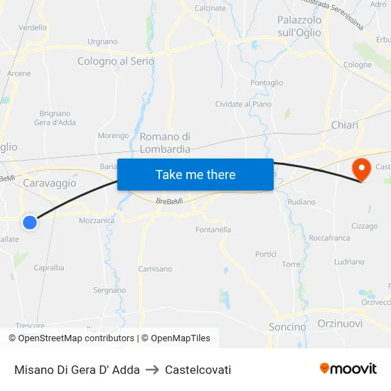Misano di Gera d'Adda to Castelcovati map