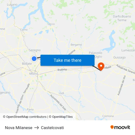 Nova Milanese to Castelcovati map
