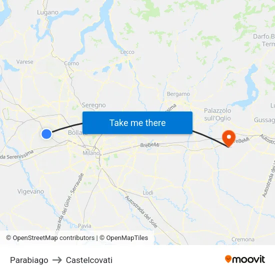 Parabiago to Castelcovati map