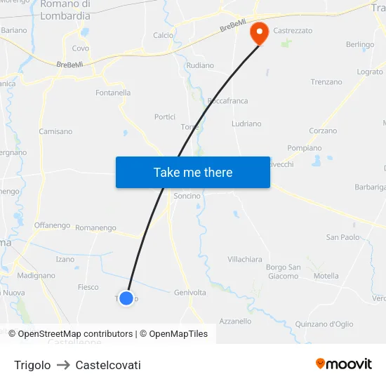 Trigolo to Castelcovati map
