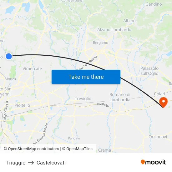 Triuggio to Castelcovati map