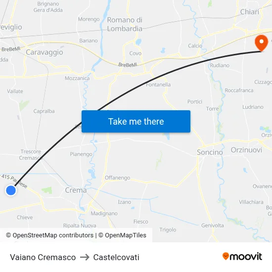 Vaiano Cremasco to Castelcovati map