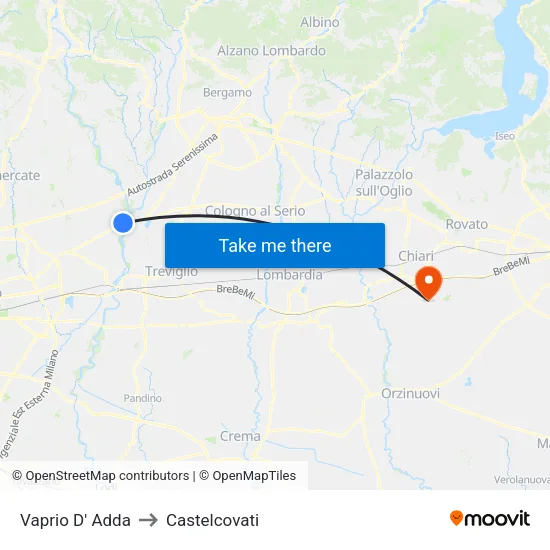 Vaprio d'Adda to Castelcovati map