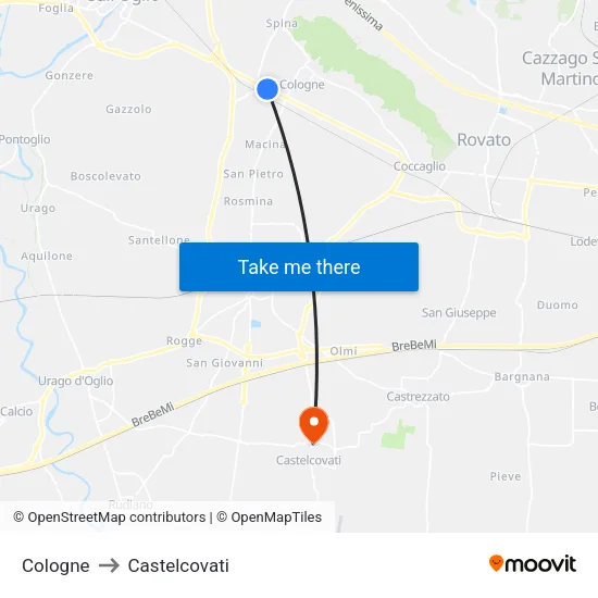 Cologne to Castelcovati map