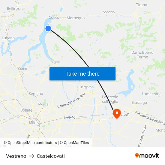 Vestreno to Castelcovati map