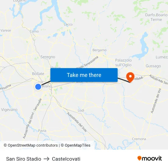 San Siro Stadio to Castelcovati map