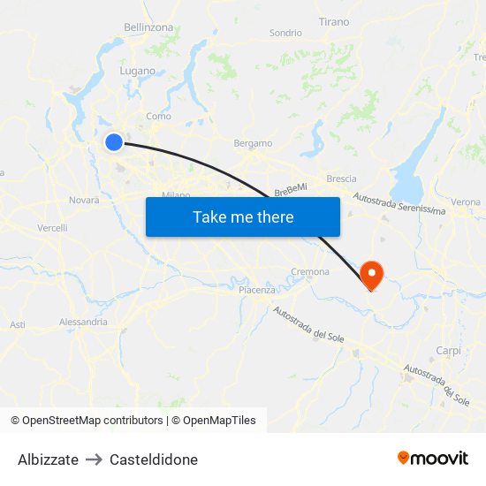 Albizzate to Casteldidone map