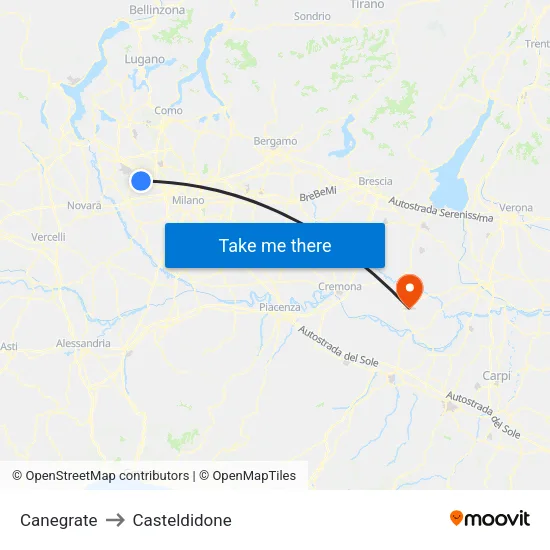 Canegrate to Casteldidone map