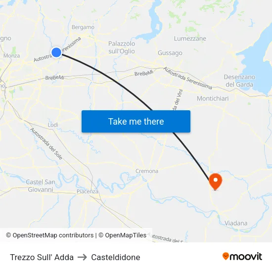Trezzo Sull' Adda to Casteldidone map