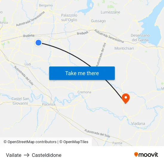 Vailate to Casteldidone map