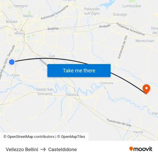 Vellezzo Bellini to Casteldidone map