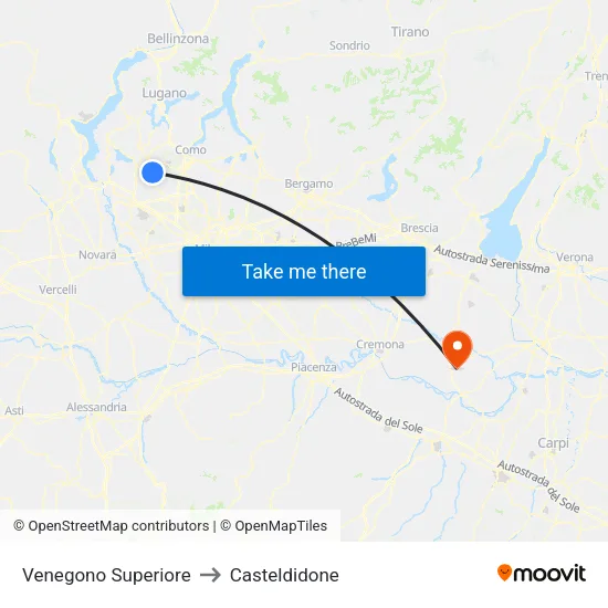 Venegono Superiore to Casteldidone map
