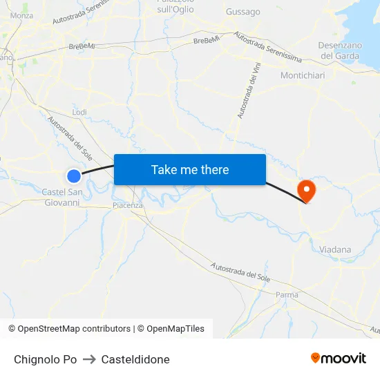 Chignolo Po to Casteldidone map