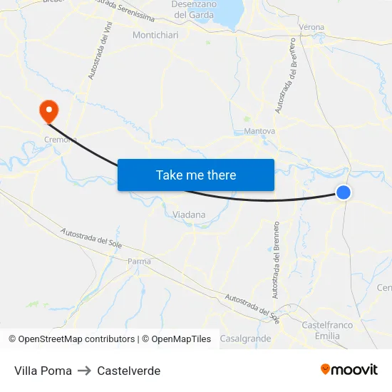 Villa Poma to Castelverde map
