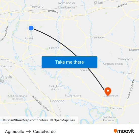 Agnadello to Castelverde map