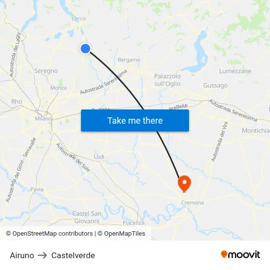 Airuno to Castelverde map