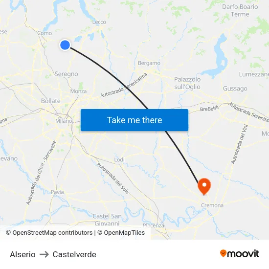 Alserio to Castelverde map