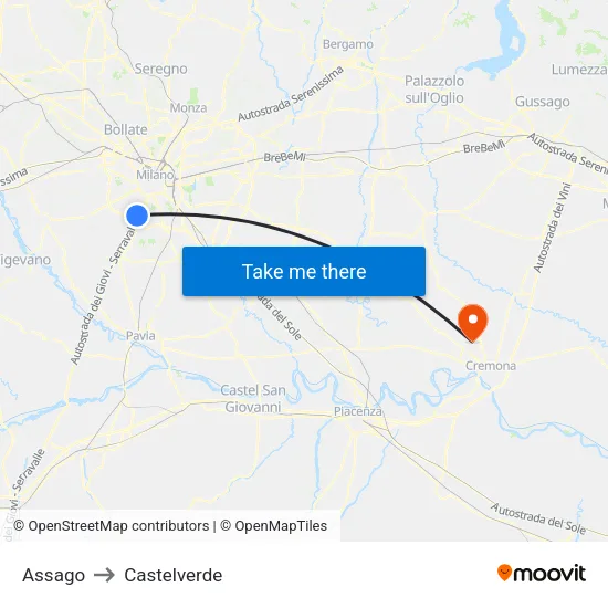 Assago to Castelverde map