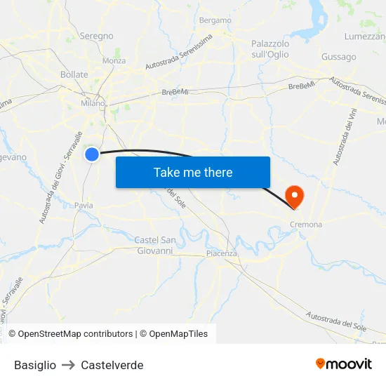 Basiglio to Castelverde map