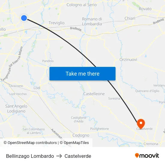 Bellinzago Lombardo to Castelverde map