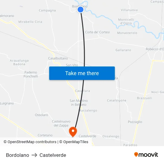 Bordolano to Castelverde map