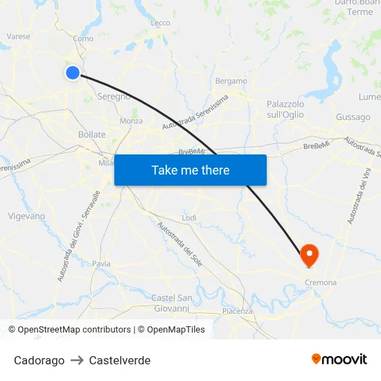 Cadorago to Castelverde map