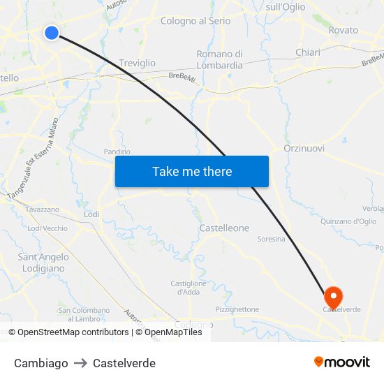 Cambiago to Castelverde map