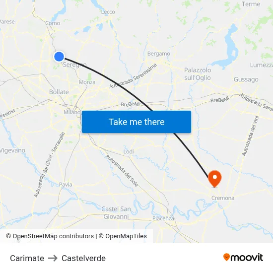 Carimate to Castelverde map