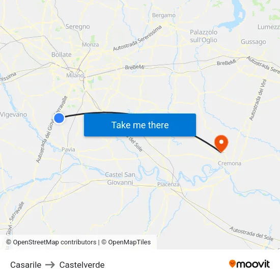 Casarile to Castelverde map