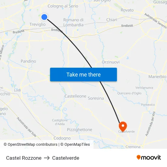 Castel Rozzone to Castelverde map