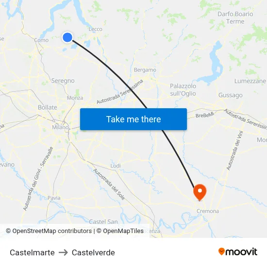 Castelmarte to Castelverde map